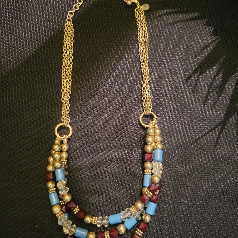 Chico's Gold and Blue Multi-Bead Necklace 22"